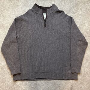 LL Bean Waterfowl Lambswool Sweater Mens 3XL Brown Chunky Fisherman 1/4 Zip